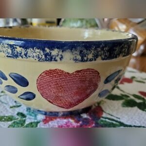 Handcrafted Ceramic Bowl with Heart and Navy Accents